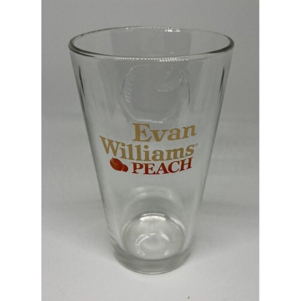 Evan Williams Peach, Embossed Pint Glass, Collectible Barware Peach Logo Glass
